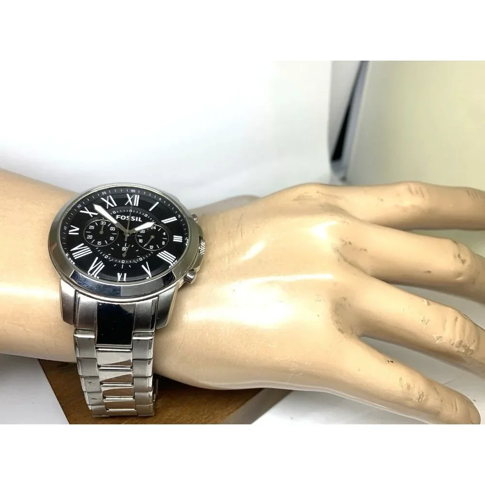 Fossil Men's Watch FS4736 Grant Quartz Chronograph Black Dial Silver Steel 44mm